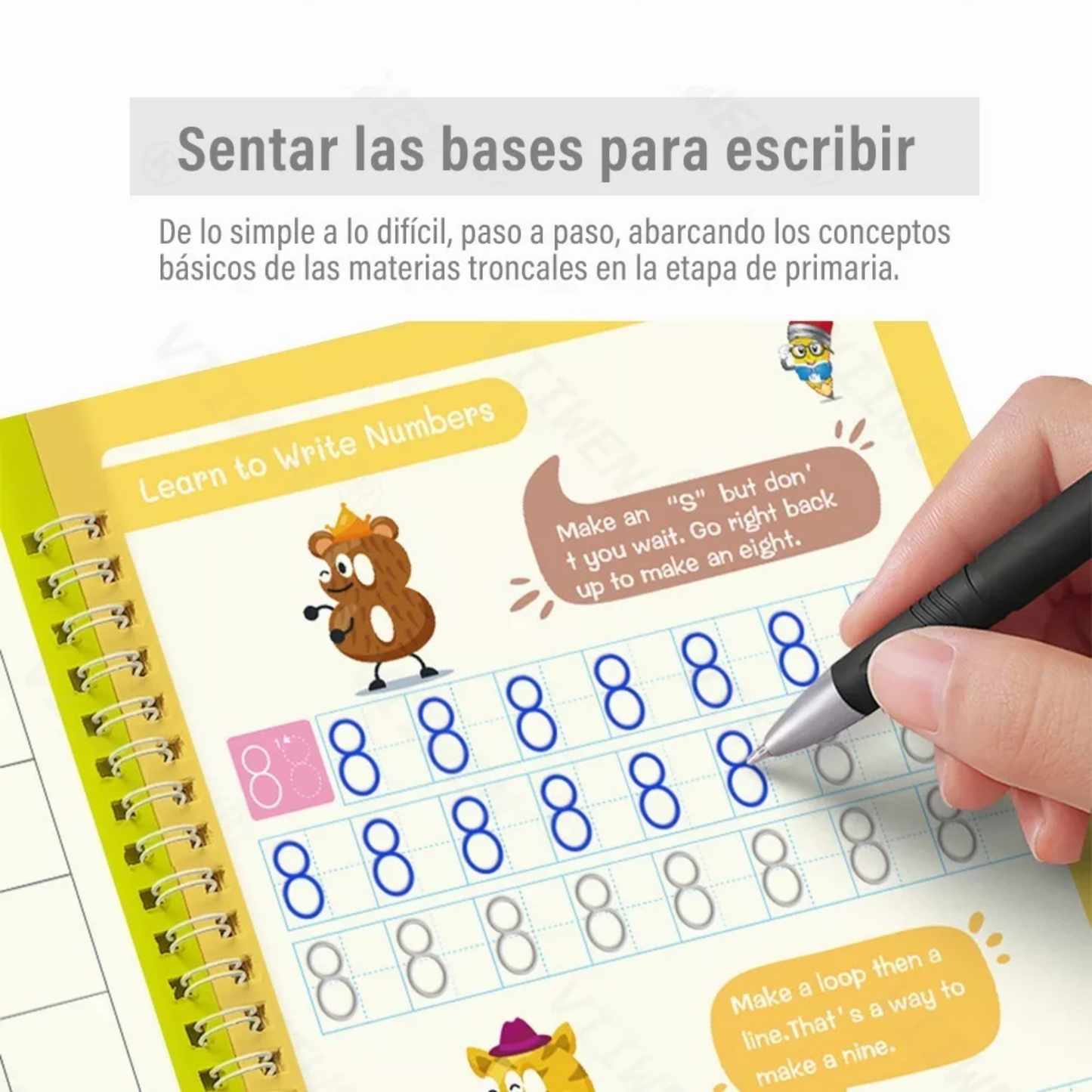 4 libros caligrafía Montessori + Lápiz mágico