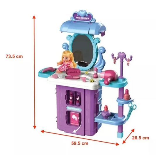 Juguete Maleta 2 en 1: Mesa Maquilladora morado/azul