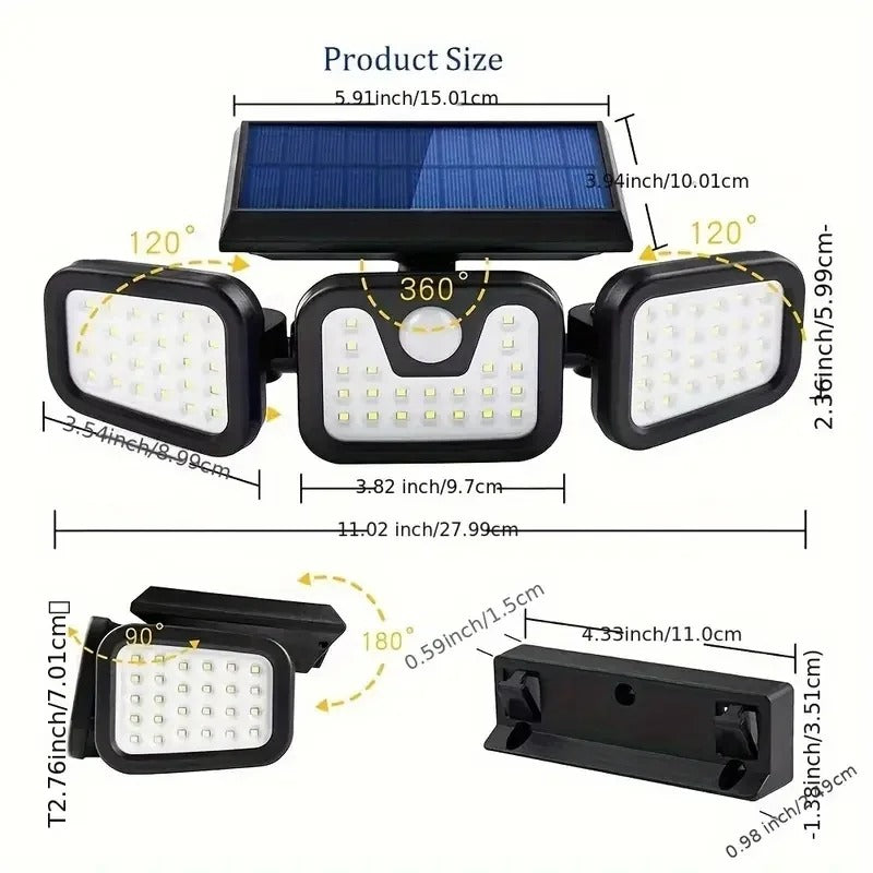 Triple Lampara Ancha Led Solar